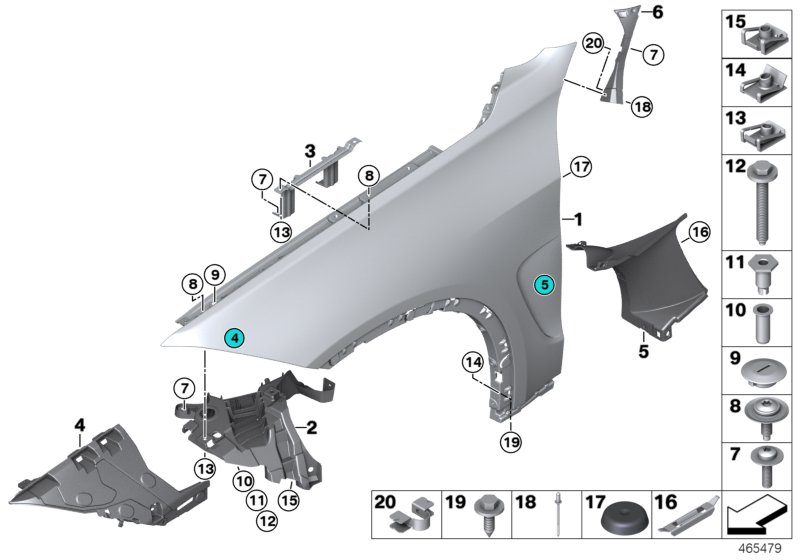 Кронштейн переднего правого крыла BMW X6 F16, 2020 - 2
