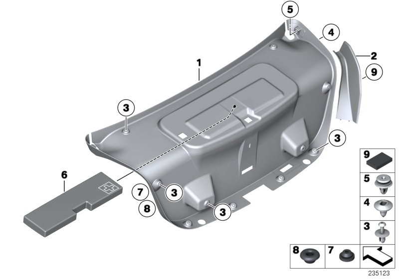 51497204373 Обшивка крышки багажника BMW 5 F10 11-16 под электро мотор, черная, 2020 - 2