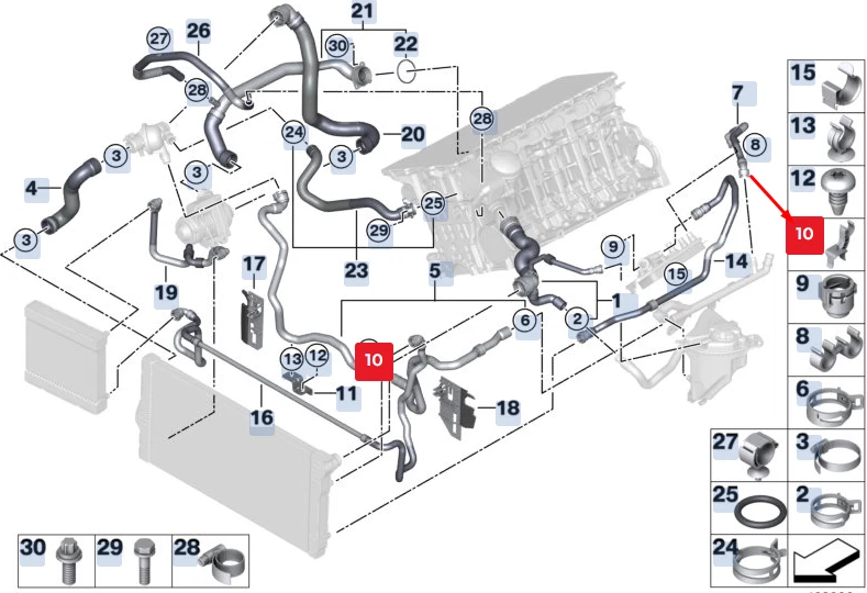17127583106 BMW 5 Кронштейн шланга системы охлаждения двигателя, 2020 - 3