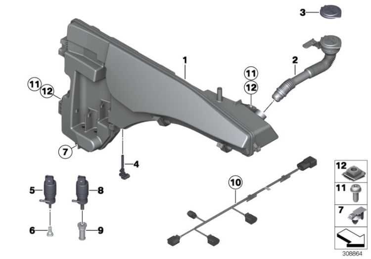 61129115107 BMW X5 E70 комплект проводки бачок омывателя, 2020 - 3